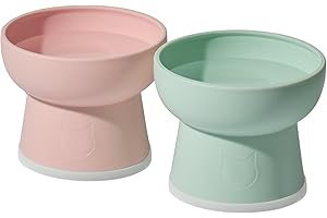 Necoichi 2pcs Elevated Cat Water Bowls with Measurement– BPA-Free Plastic Raised Bowls to Reduce Whisker & Neck Fatigue – Dishwasher & Microwave Safe – Non-Slip, Anti-Vomiting (Bloomy)