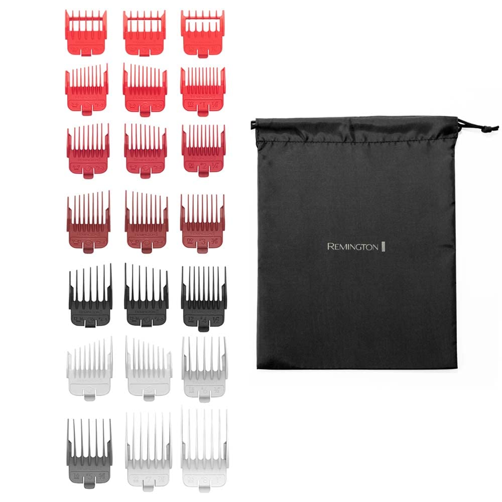Remington Haarschneidemaschine [selbstschärf. Edelstahl Klingen/10 angeschrägte Fade-Kämme/0,8-25mm] Haarschneider Set (inkl. 9 normale Aufsteckkämme, Netz-/Akkubetrieb, Tasche) HC500 5
