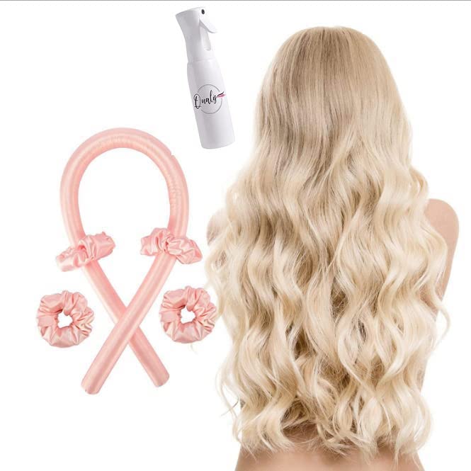 Heatless Hair Curler with Mist Bottle. Heatless Curling Rod Headband,No Heat Wave Hair Curlers Styling Tools for Long Medium Hair,Hair Accessories for Women,Soft and Shiny (Pink) Satin Heatless Curls