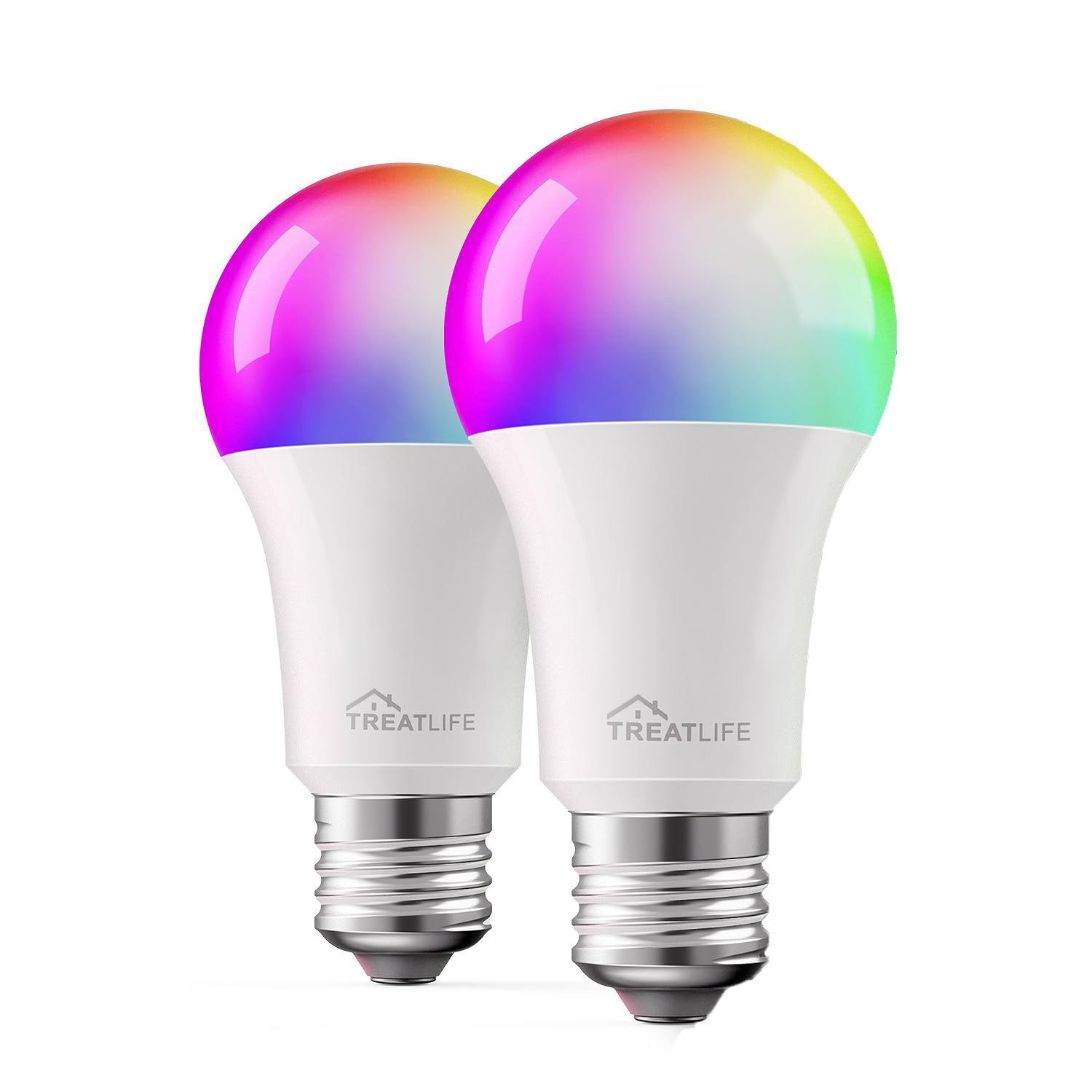 Photo 1 of Treatlife Smart Light Bulb, Dimmable Multicolor and White LED Bulb, Compatible with Alexa, Google Assistant, A19 E26 8W (60W Equivalent), No Hub Required, 2 Pack