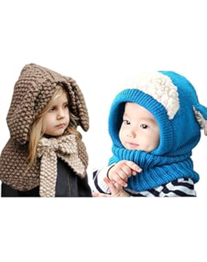 2 PCS Kids Hat Winter Warmer, Vandot Earflap Thick Woolen Coif Hooded Knitted Crochet Cap Best Birthday or Christmas...