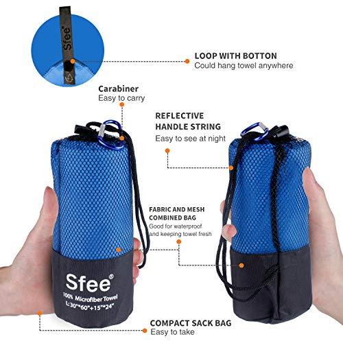 Sfee-Microfiber-Sport-Travel-Towel-Set-72x3224x15-Quick-Dry-Absorbent-Compact-Lightweight-Soft-Beach-Yoga-Bath-Gym-Towels-Fit-for-Outdoors-Fitness-Hiking-CampingCarabinerXL-Dark-Blue