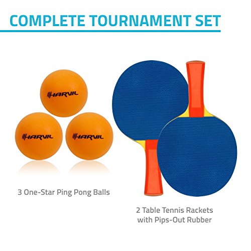 Harvil Portable and Retractable Table Tennis Net Set to-Go with Free Balls, Rackets, and Mesh Bag