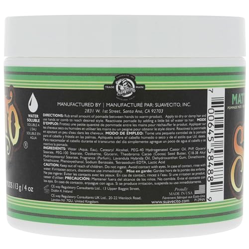 Suavecito Pomade Matte (No Shine) Formula 4 oz, 1 Pack - Medium Hold Hair Pomade For Men - Matte Hair Paste For Natural Texture Hairstyles