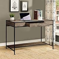 Aingoo Large Writing Desk with Drawer 43x22 Rustic Computer Desk Slim Metal MDF Wood Grain Workstation for Brown Farmhouse