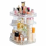 Makeup Organizer 360-Degree Rotating Cosmetic Storage Box, DIY Adjustable Large Capacity Cosmetics Display Case Square Makeup Shelf with Diamond Pattern