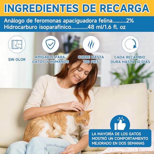 6 in 1 Pheromone Soothing Diffuser for Cats, Compatible with Common Diffusers, Pheromone Diffuser Cats 120 Days for Stress, Relaxation and Anxiety, for Cats and Kittens (2 Diffuser + 4 Refills)