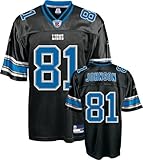 Detroit Lions CALVIN JOHNSON #81 Mens NFL Alternate Replica Jersey, Black