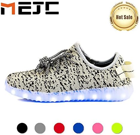 -MEJC- UNISEX WOMEN'S MEN'S KID'S LED shoes Light up Knit Fashion Sneaker-33 EU/ 1 M US Little Kid-WHITE