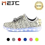 -MEJC- Unisex LED shoes Light up Knit Fashion Sneaker (US 5Y | Women 6 | EU 36, White)