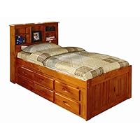 Discovery World Furniture Bookcase Captains Bed with 6 Drawer Storage, Twin, Honey