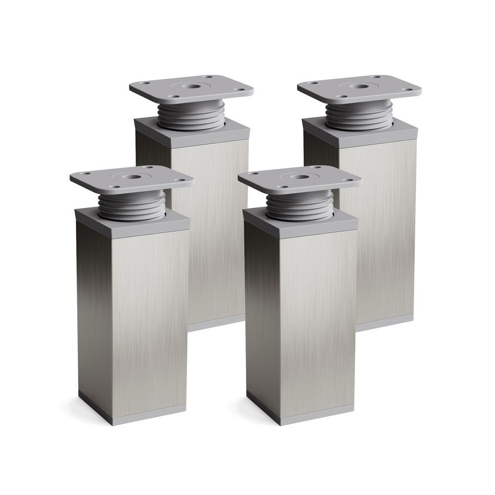 sossai® MFV1 designer furniture feet, height adjustable, set of 4, square profile: 40 x 40 mm, colour: stainless steel, height: 80 mm (+20 mm), material: aluminium, wood screws included
