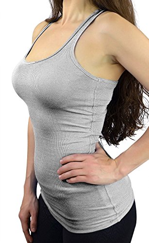 Belle Donne - Junior's Tank Top Skinny Racerback Rib Tanktop Regular Plus Size - Heather Gray/Medium