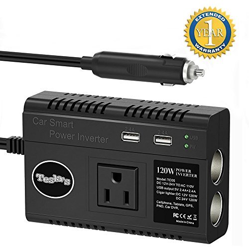 Tesla’s Car Power Inverter, 120W DC 12V/24V to 110V AC Converter with 2