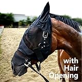 Cube Tech Horse Fly Mask with Ears Nose and Hair Opening- Good Vision Soft and Breathable, All Around Barn, Stable, Pasture, Trail Riding Fly and Sun Protection Fly Masks (Horse, Black)