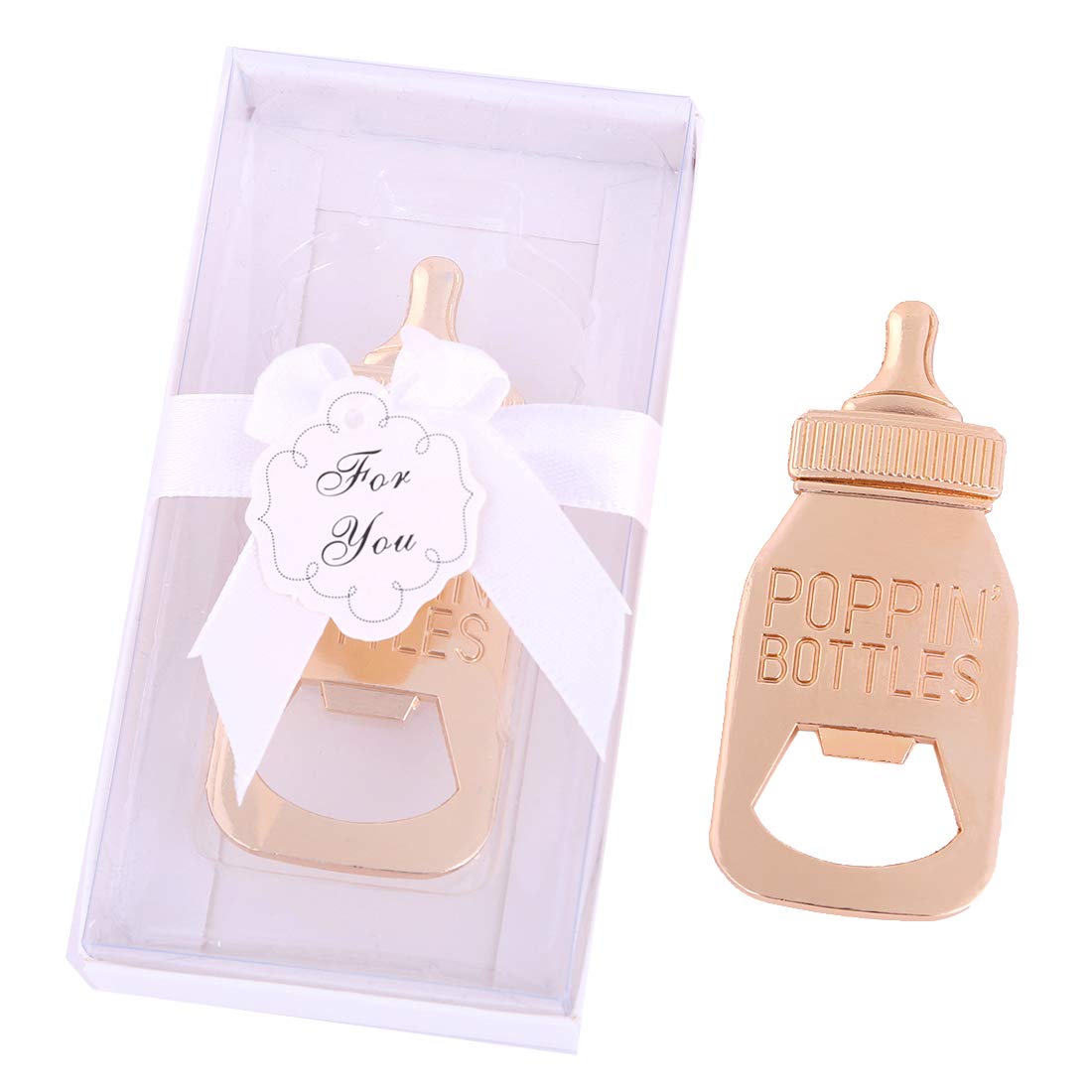 Yuokwer 24pcs Bottle Opener Baby Shower Favor for Guest, Gold Feeding Bottle Opener Wedding Favors Baby Shower Giveaways Gift for Guest, Party Favors Gift & Party Decorations Supplies (White, 24)