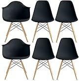 Inspirer Armchair Combo Set of 6 New Eiffel Style Side Chair with Natural Wood Legs Eiffel Dining Room Chair Lounge Chair (Co