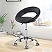 HOMCOM Crescent Rolling Salon Stool with Adjustable Height, Breathable Open Back, Foam Cushion Seat, and 5 Caster Wheels, Black