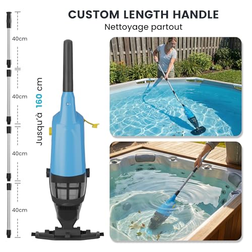 Cordless Pool Vacuum Cleaner, 60-90 Minute Runtime, 63 mm Telescopic Bar, Pool Cleaner with 4 Filters, Suction up to 4088 L/H, Ideal for Above Ground Pools