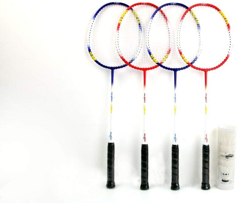 Pro Impact Badminton Set Aluminum Head w/Steel Shaft - Includes Rackets, Feather Shuttlecocks & Carry Case Outdoor Games for Kids Adults Family (2 Rackets, 3 Shuttles and Cover) : Sports & Outdoors