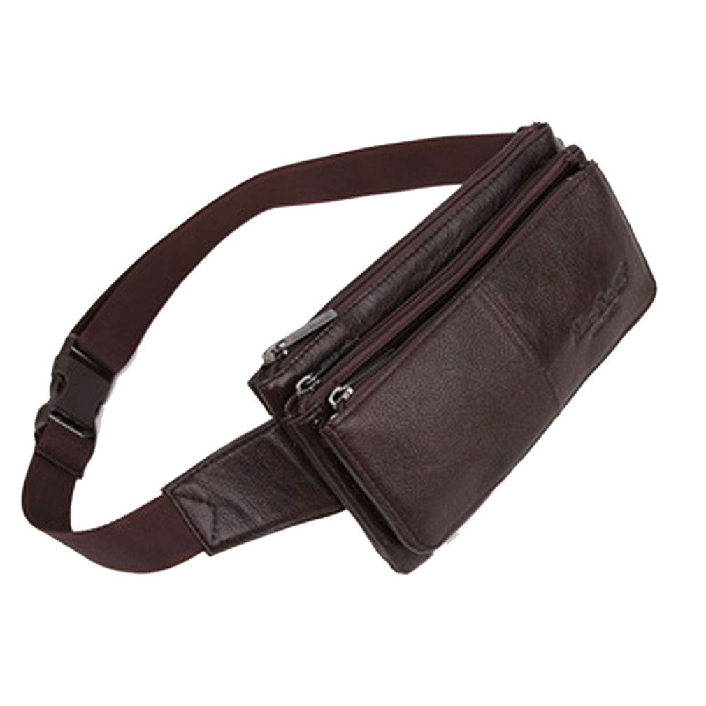 Leather Fanny Pack Waist Bag for Men Women Outdoor Travel Hunting Hiking Camping Hip Bum Belt Cell Phone Purse Wallet Pouch Coffee