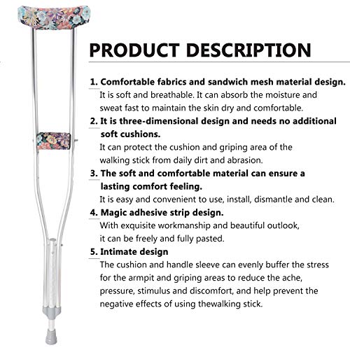 TOMMHANES AMISGUOER Crutch Underarm Pads Crutch Pad Crutch Hand Grip Covers Crutch Cover Washable OneSize (1 Armpit, 1 Hand Cushion) (CP04P)