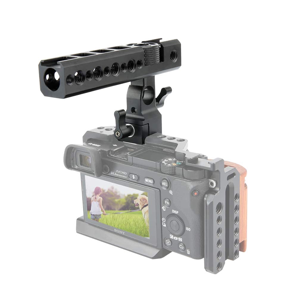 NICEYRIG NATO Clamp Top Handle Grip with 15mm Rod Clamp Shoe Mounts for DSLR Camera Camcorder Cage Rig