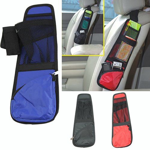 Baost 1Pc Auto Car Seat Side Storage Organizer Hanging Collector Bag Multi Pocket Waterproof Fabric Car Interior Holder Bag Eyeglasses Magzine Phone Holder Zipper Pouch Red