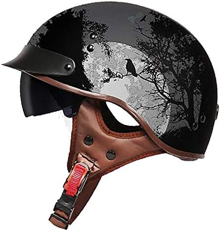 Adult Beanie Motorcycle Half Helmet Retro Adult Helmet Motorcycle Harley Skull Half Helmet DOT Certification Men and Women Domineering Style Bicycle Scooter Travel Street Half Helmet,2,L