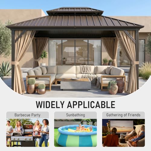 Domi 12x14ft Hardtop Metal Gazebo, Alloy Steel Frame with Double Roof, Netting & Curtains image 21