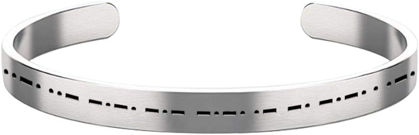 Morse Code Bracelet, Inspirational Bracelet for Women, Cuff Bangle for Men, Funny Morris Code Gift, Hidden Message Jewelry, Profanity Present (Stainless Steel, Adjustable)