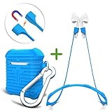 AOPETIO Apple AirPods Case, Silicone Shockproof Skin Cover with Magnetic Strap for Air Pods Accessories(Blue,Strap is 25.2 inches)