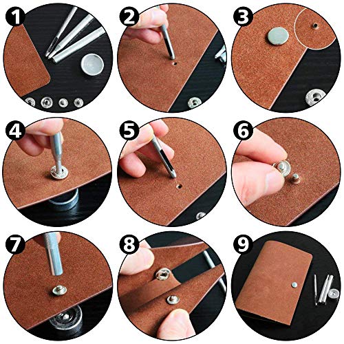 120 Sets Snap Fasteners Kit, 12.5mm Metal Snap Buttons Press Studs with 4 Pieces Fixing Button Tools, 6 Color Clothing Snaps Kit for Thin Leather, Jacket, Jeans Wear, Bracelet, Bags, Belt