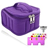Mavogel Essential Oil Carrying Case with Handle and Two Zippers Holds 16 Bottles(5ml-15ml) for Essential Oil, Essential Oils Opener, Bottle Stickers, Metal Funnel and Dropper Included(Purple)