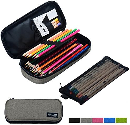 Srise Large Pencil Case Pencil Bag with Zipper Pencil Pouch for Boys & Girls (Gray)