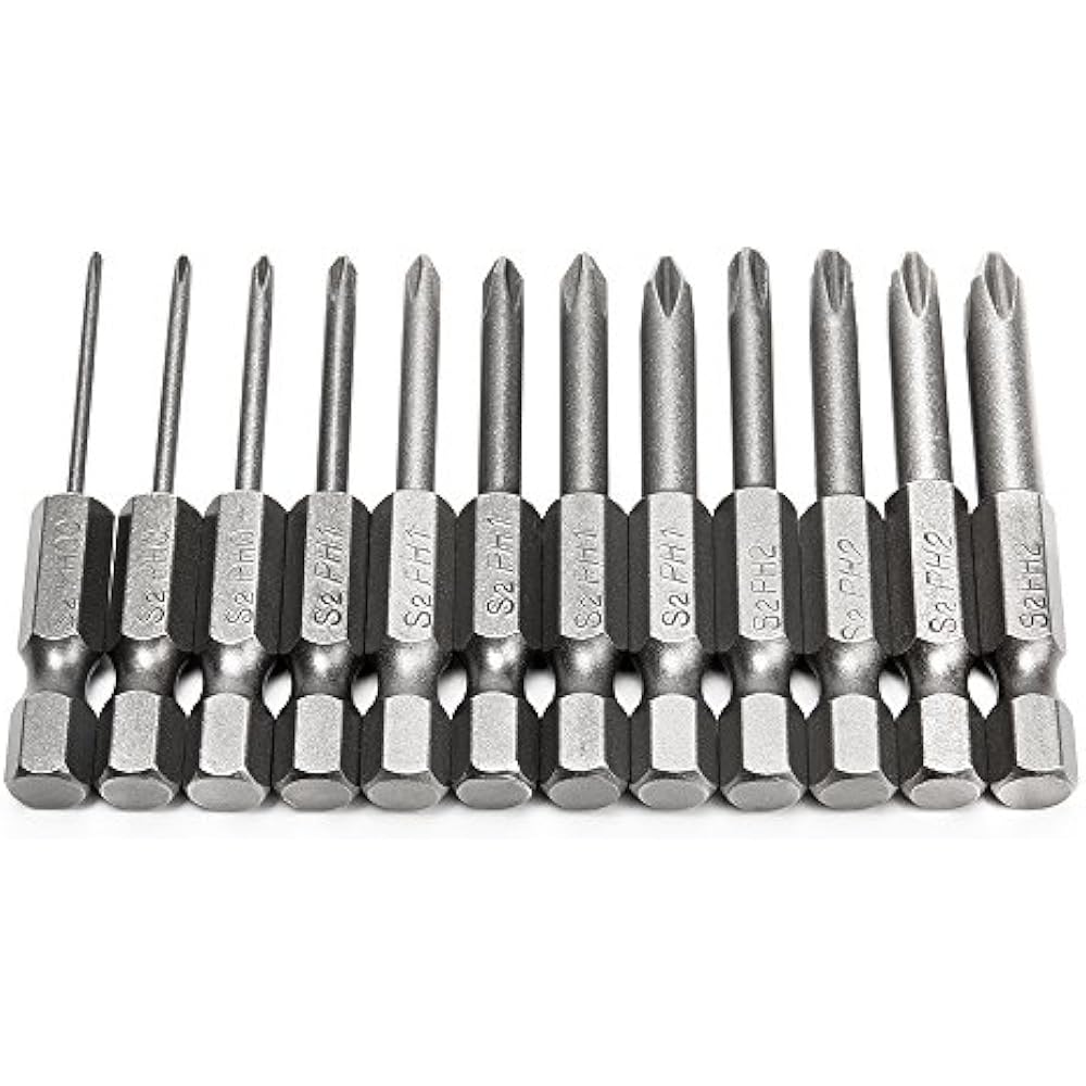 Screwdriver Bit Sets 12Pcs Hex Shank Phillips Cross Bits 50mm