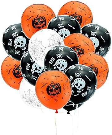 WasonGrew 100pcs Thicken 12" Latex Balloons For Party Birthday Celebration Bar Halloween Decoration Balloon - Pumpkins, Skulls, Spider Webs