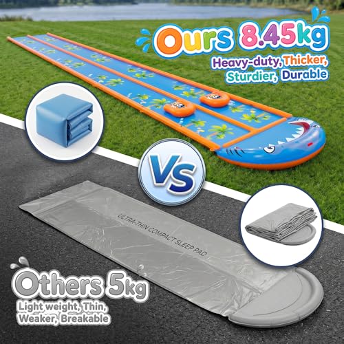 40×5.9FT Heavy Duty Slip and Slide with Sprinkler and 2 Boards, Water Slide for Adults with 3-Way Water Sprinkler, Giant Slip n Slide for Outdoor Backyard Lawn Kids Teens and Adults (Blue&Orange)