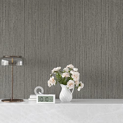 VEELIKE Grey Grasscloth Peel and Stick Wallpaper Removable Faux Grey