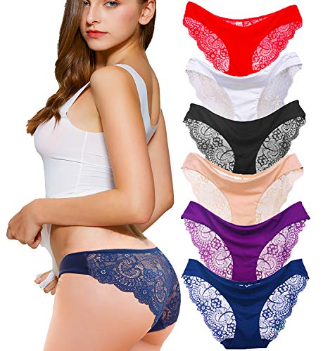 Kingfung 6 Pack Women's Invisible Seamless Bikini Underwear Half Back Coverage Panties (6Pack-C XL)