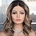 QD-Udreamy Black Roots To Ombre Brown&Blonde Mixed Lace Front Wigs Natural Wavy Short Hair Glueless Synthetic Wigs for Women