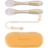 Omnilove Silicone Baby Spoon Set, Self Feeding 6+ Months with Case | Silicone baby spoon set for self-feeding and baby-led weaning, includes travel case and safety chain for everyday feeding.