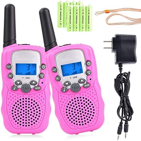 MeGaLuv Walkie Talkies for Kids 2 Packs Long Range Rechargeable 22 Channels Walkie Talkies with Battery and Charger, Gift for Boys and Girls (Pink)