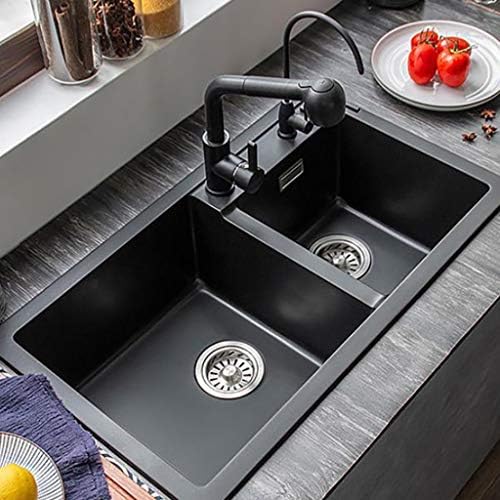 シンク周り用品 ペット用品 キッチンシンク国内黒い長方形ダブルシンク簡単にきれいなシンク多機能シンク蛇口セット Color A ホビー 家電 カメラ Size 77 45 21cm B0dbv25v