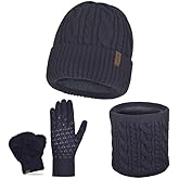 Men Winter Beanie Hat Touchscreen Gloves Scarf Set Warm Fleece Lined
