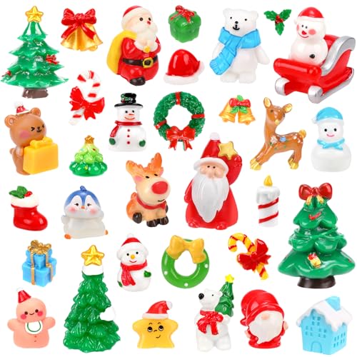50Pcs Christmas Miniature Figurines 50 Style Christmas Mini Resin Crafts to Hide Tiny Small Santa Snowman Xmas Tree Reindeer Figurines for Xmas Stocking Goodie Bag Fillers Winter Party Dollhouse Decor