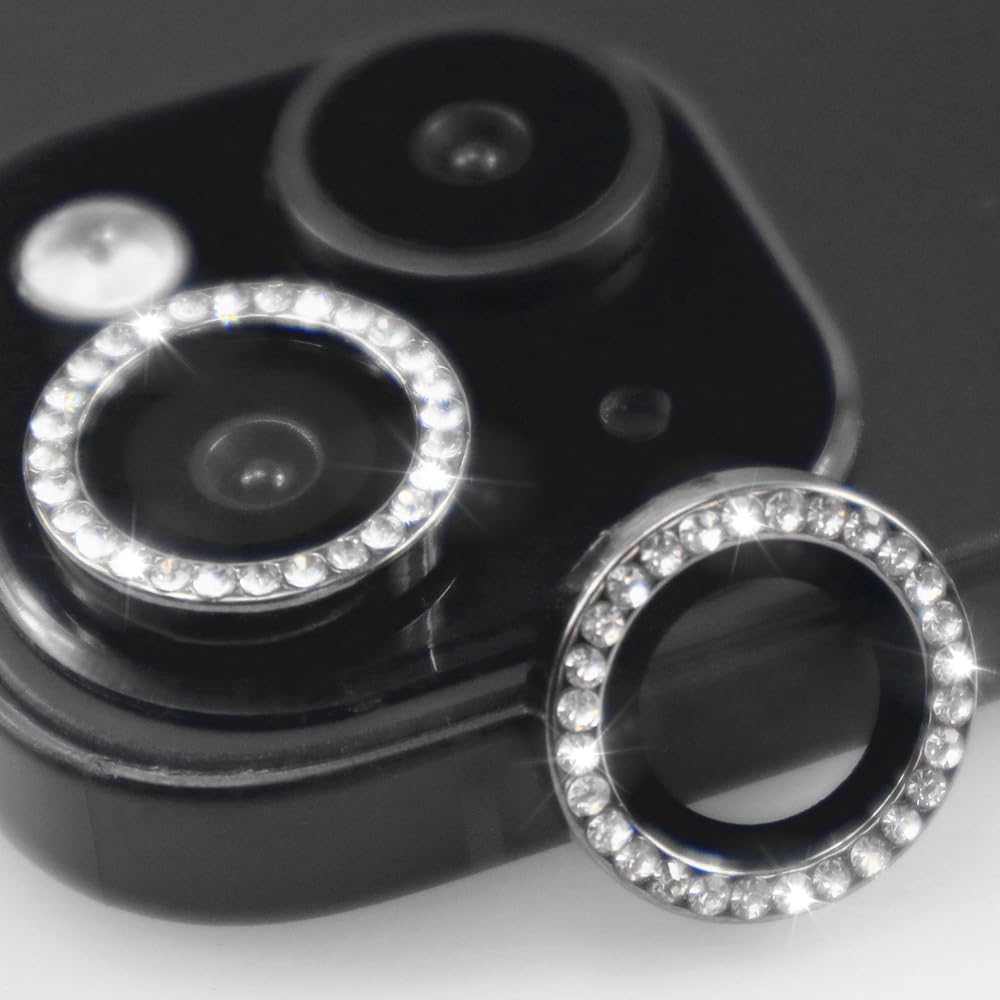 BONVAN for iPhone 15/15 Plus Camera Lens Protector Bling Glitter Diamond Metal Crystal Tempered Glass Screen Accessories Rhinestones Lens Cover, also Compatible with iPhone 16e (2PCS) (Black)