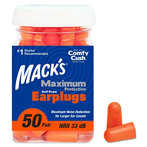 Mack’s Maximum Protection Soft Foam Earplugs – 50 Pair, 33 dB Highest NRR – Comfortable Ear Plugs for Sleeping, Snoring, Loud Concerts, Motorcycles and Power Tools | Made in USA