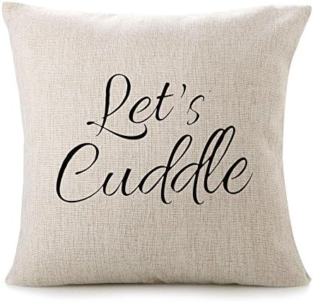 CHICCAT Cotton Linen Throw Pillow Case - "Let's Cuddle" Calligraphy Home Decor Wedding Gift Engagement Present Housewarming Gift Cushion Cover 18 X 18