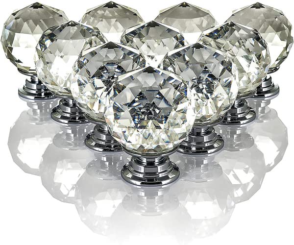 FiNeWaY Premium Set of 10 Drawer Door Knob Crystal Diamond Cupboard Wardrobe Furniture Pull Handle with Screws - Ideal for Wardrobes Cabinets Drawers Cupboards Dressing Table Home Office